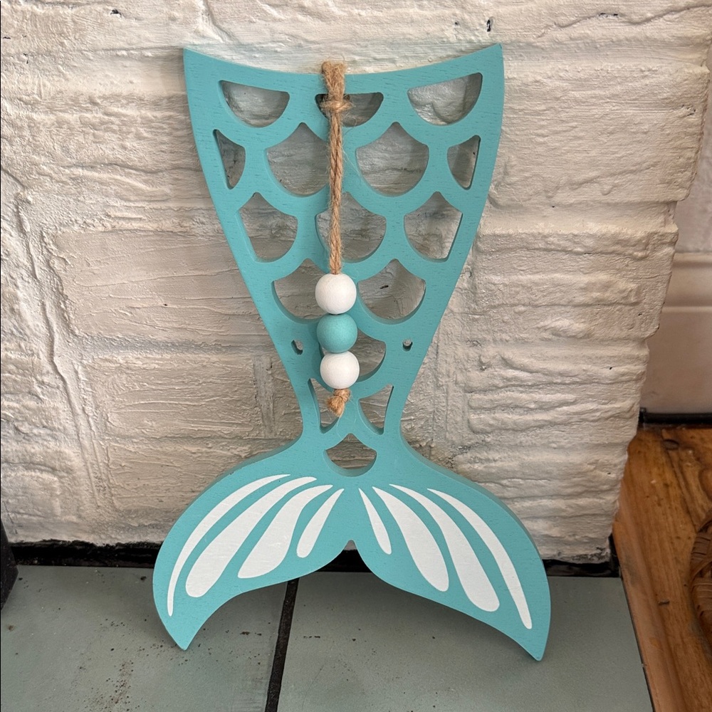 Mermaid Tail Wall Decor in Teal and White